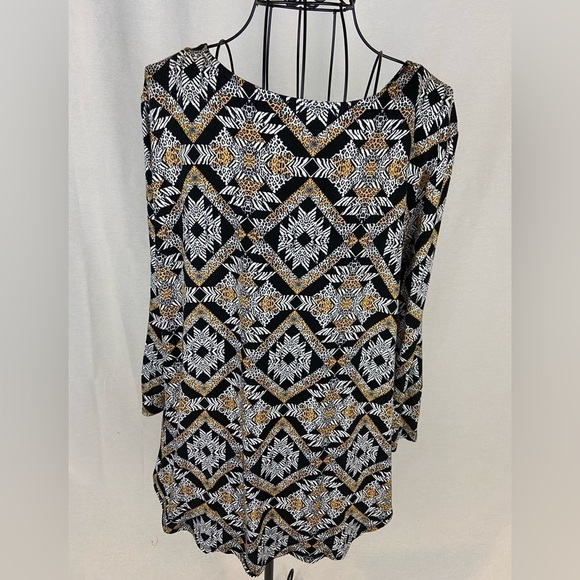Mixed Geometric and Animal Print Tunic Top RUBY Rd Boho Size Medium - Picture 2 of 10